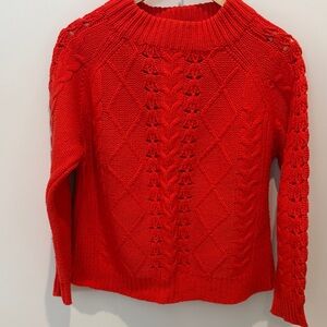 J. Crew Bright Red Cable-Knit Crewneck Sweater